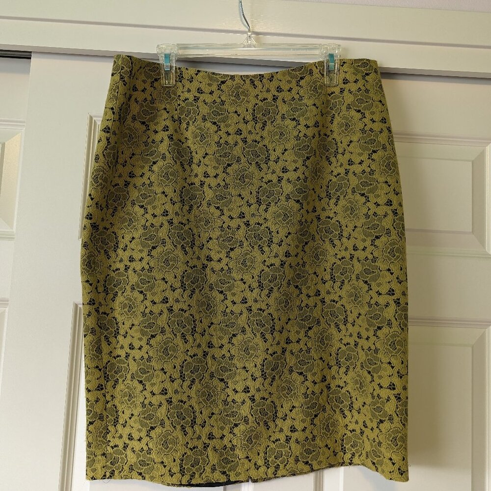 Boden Black Chartreuse Jacquard Pencil skirt - Picture 1 of 3